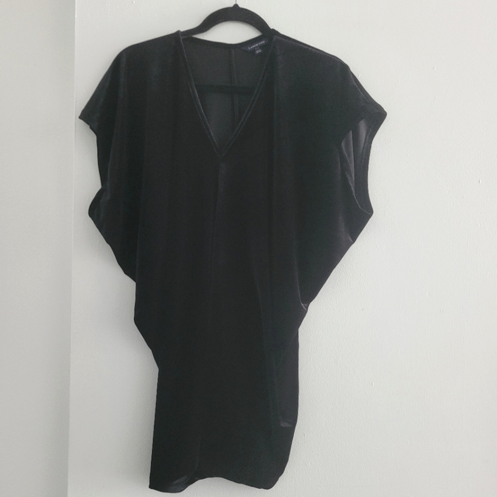 Lands' End black velvet dolman sleeve vneck top size L